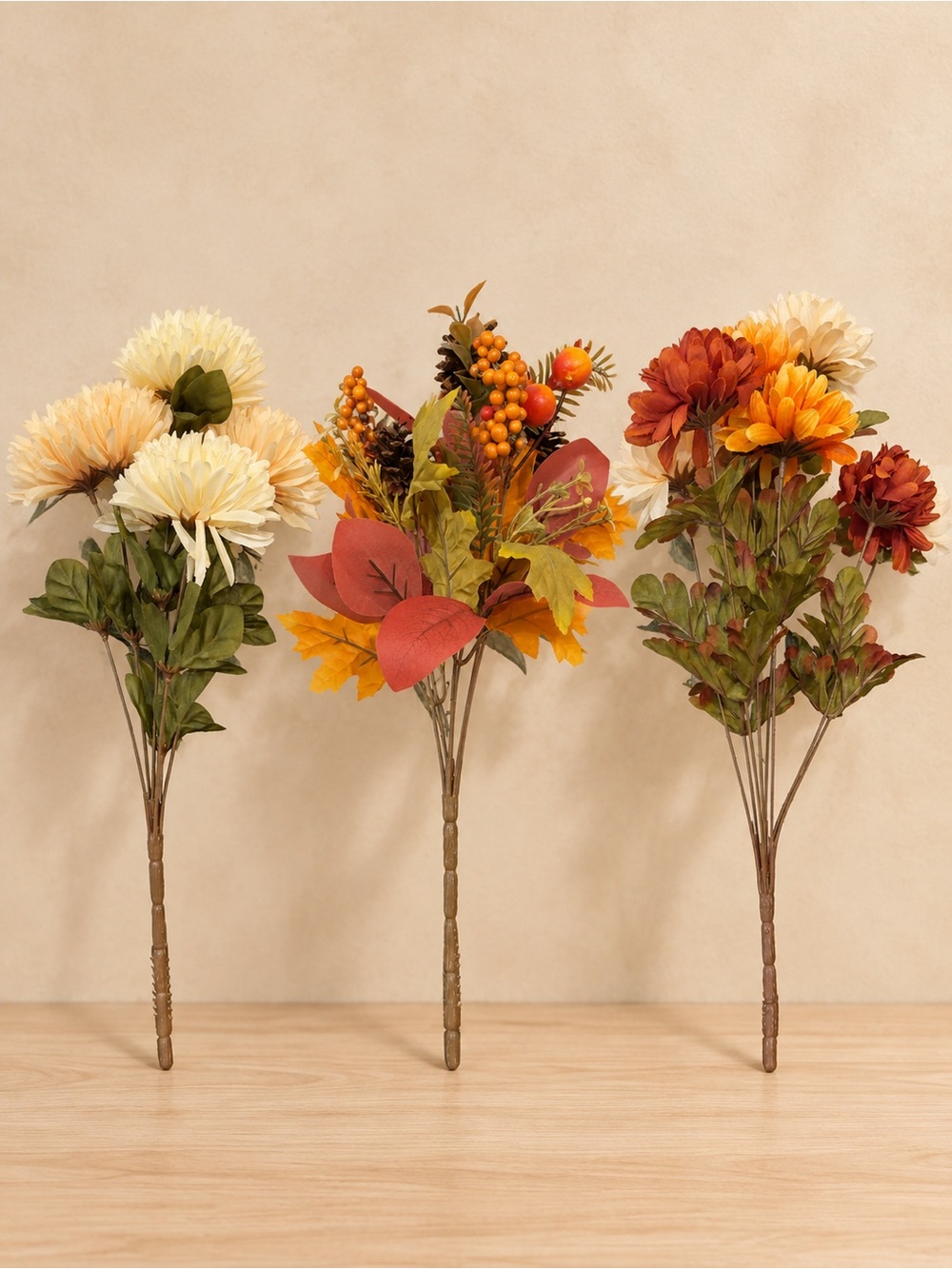 Autumn Mixed Faux Floral Bouquet Set - Cream, Orange & Red